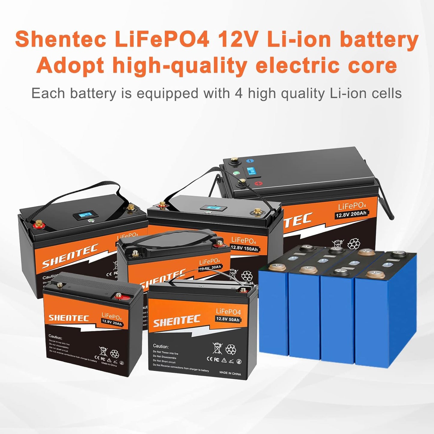 SHENTEC LiFePO4 200Ah 12V Lithium Battery With BMS LED Display Push Button Switch