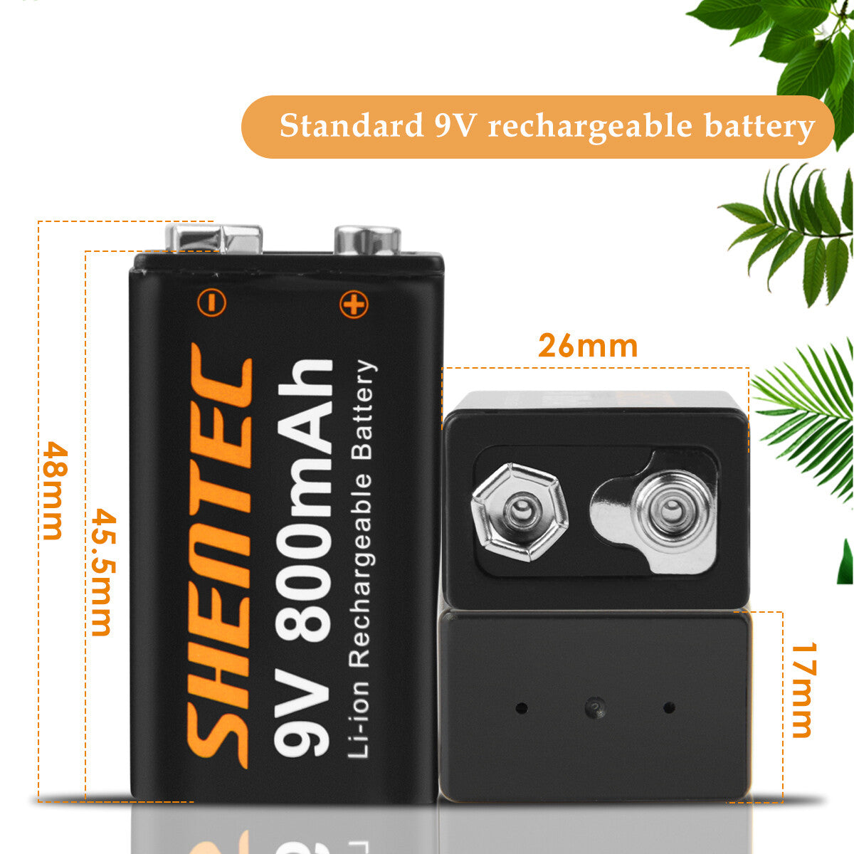 SHENTEC 8Pack 9V 800mAh Lithium Rechargeable Battery 6F22 PP3 LR22 MN1604
