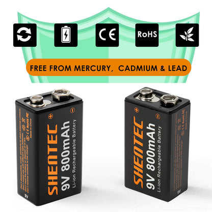 SHENTEC 8Pack 9V 800mAh Lithium Rechargeable Battery 6F22 PP3 LR22 MN1604
