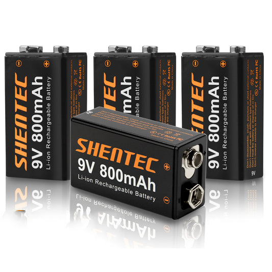 SHENTEC 8Pack 9V 800mAh Lithium Rechargeable Battery 6F22 PP3 LR22 MN1604