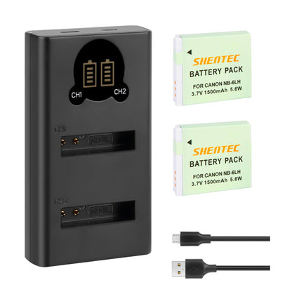 SHENTEC Battery NB-6L, NB-6LH + USB LCD Charger for Canon PowerShot