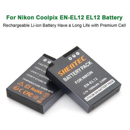 SHENTEC Li-ion EN-EL12 EL12 Battery Charger for Nikon Coolpix