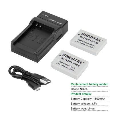 SHENTEC Li-ion Battery Charger for Canon PowerShot Digital IXUS