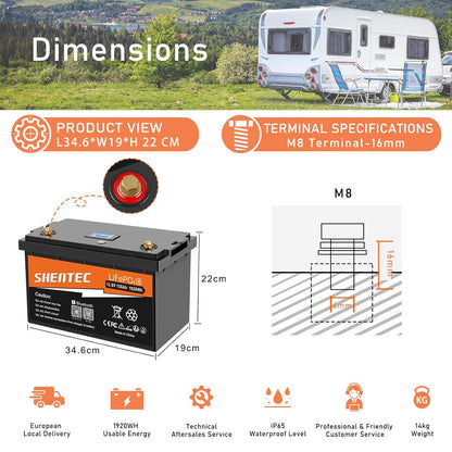 SHENTEC LiFePO4 150Ah Bluetooth Lithium Battery Built-in 150A BMS