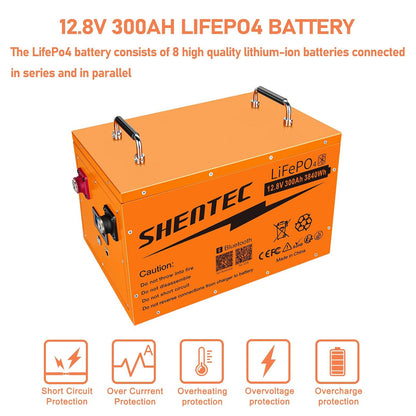 SHENTEC 12 V 300 Ah Self-Heating LiFePO4 Lithium Battery with 200 A BMS