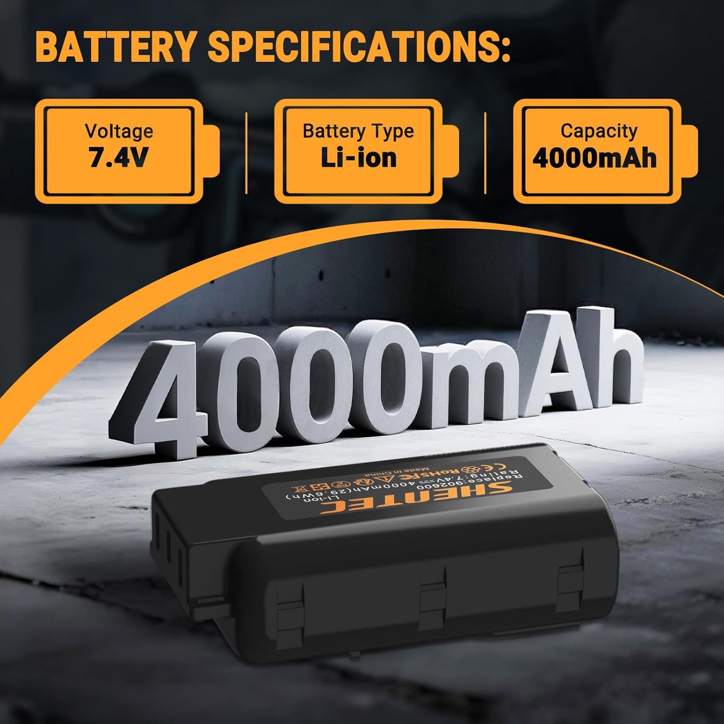 SHENTEC 2 Pack 7.4V 4000mAh Battery Compatible with Paslode
