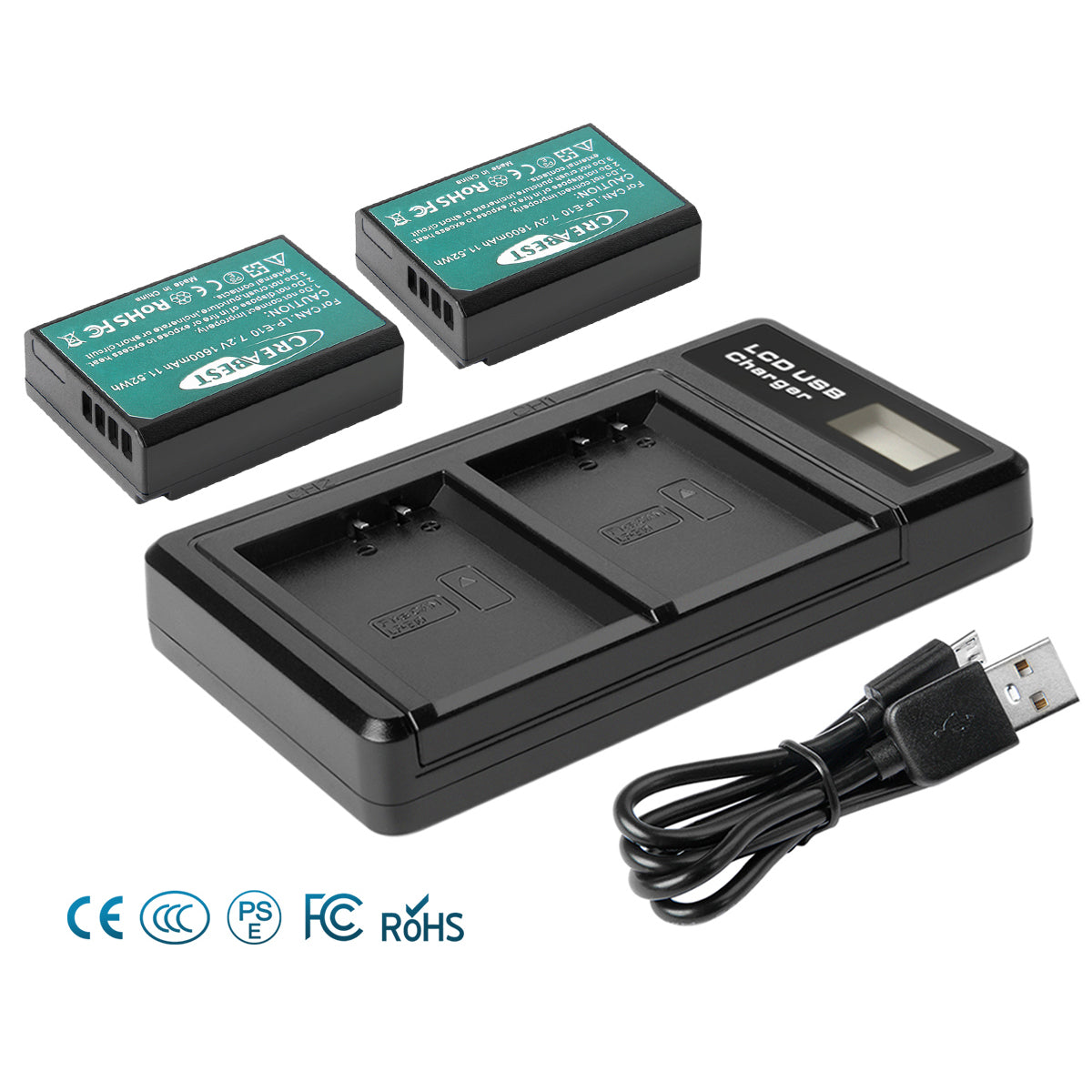 2x LP-E10 Battery &Charger For Canon Rebel T3 T5 Kiss X50 EOS 1200D 1300D 2000D