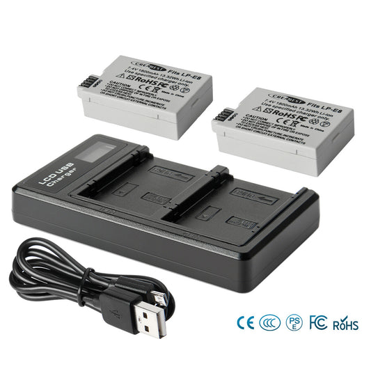SHENTEC 2x LP-E8 Battery+ Dual Charger For Canon EOS 550D 600D 650D 700D Kiss T2i X4 X5
