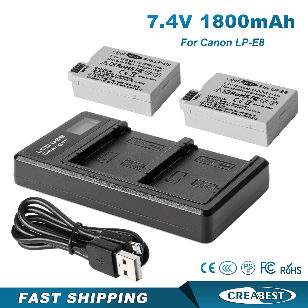 SHENTEC 2x LP-E8 Battery+ Dual Charger For Canon EOS 550D 600D 650D 700D Kiss T2i X4 X5
