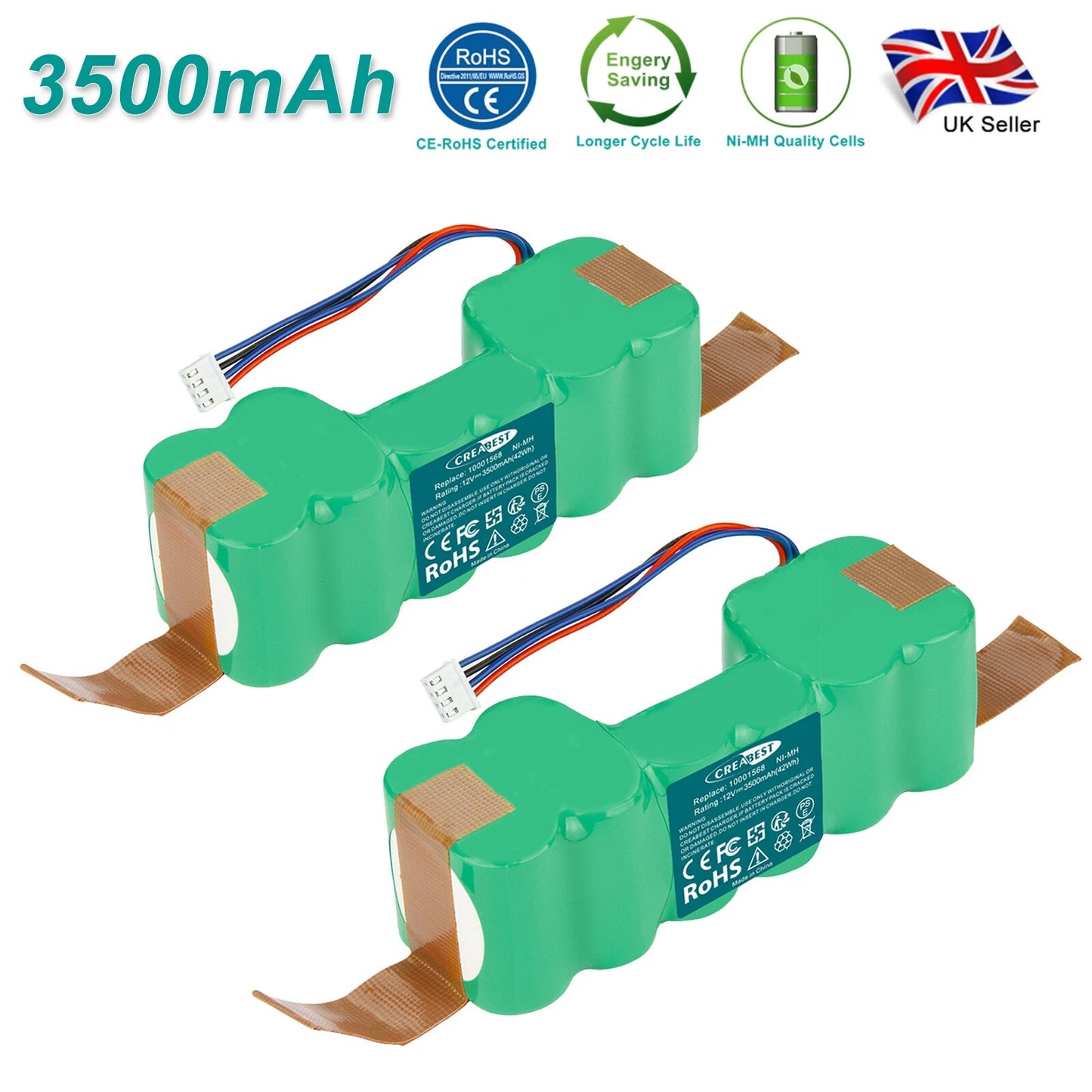 SHENTEC 2X 12V 3500mAh Ni-MH Battery For DD4G 10001568 Deebot Ozmo DN55 M89 O601 O610