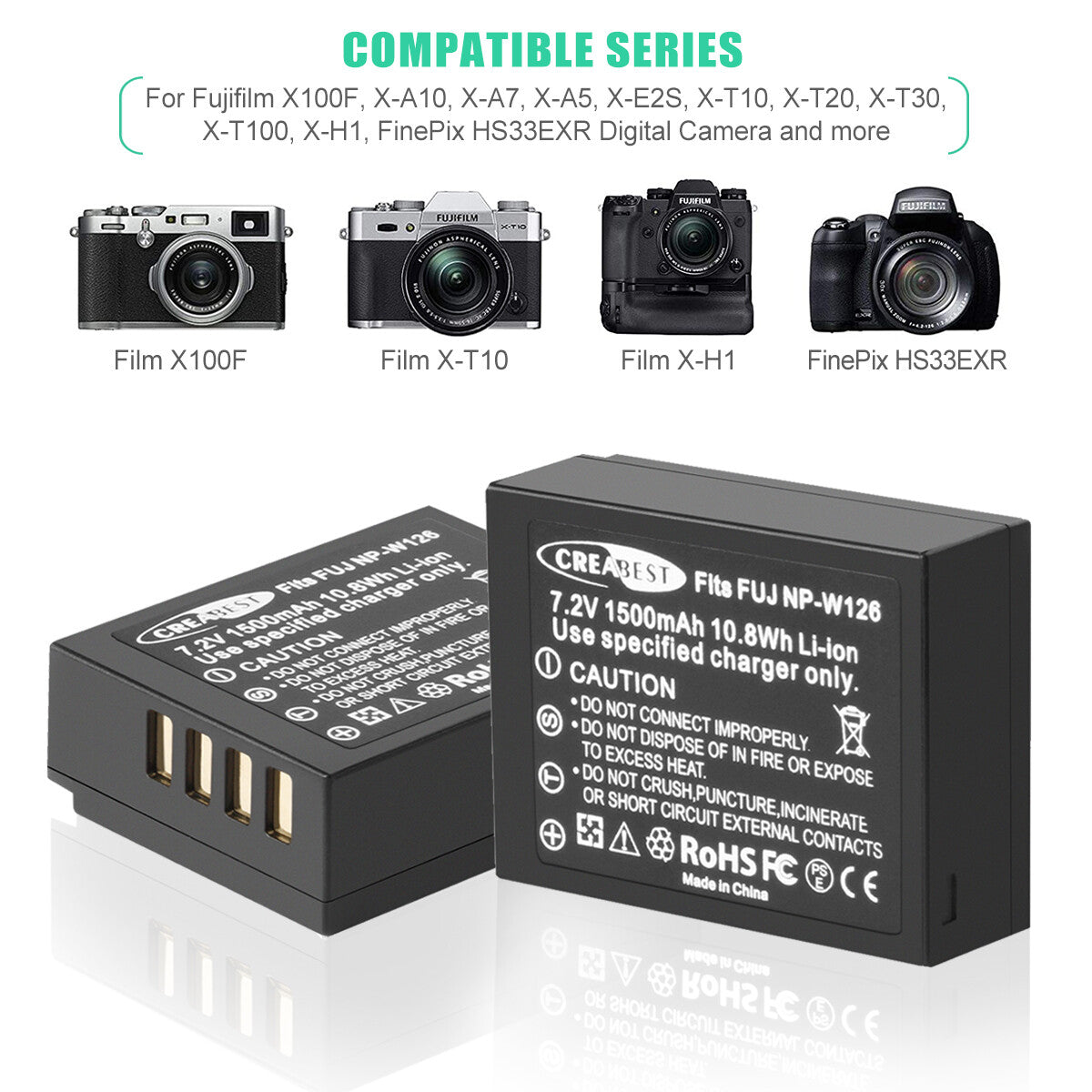 2x NP-W126 W126S Battery+Charger For Fujifilm Fuji X-E1 X-E2 X-E2S X-T10 X-T20