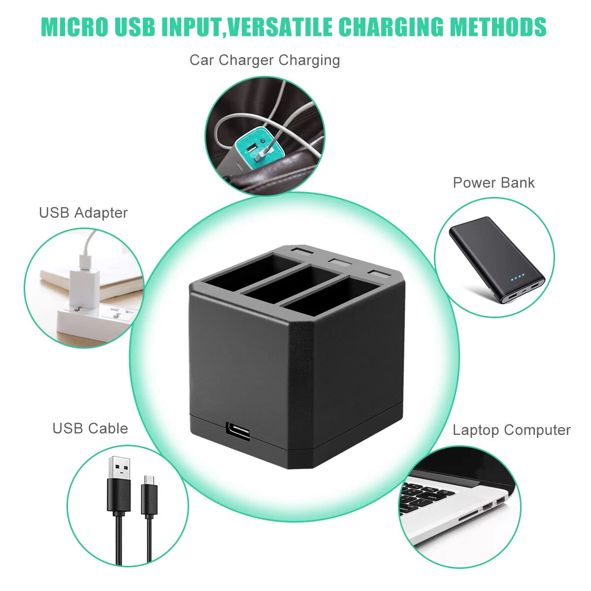 3Pcs Battery AHDBT-501 601 701 For GoPro HERO 7 Hero 6 5 Black +Triple Charger