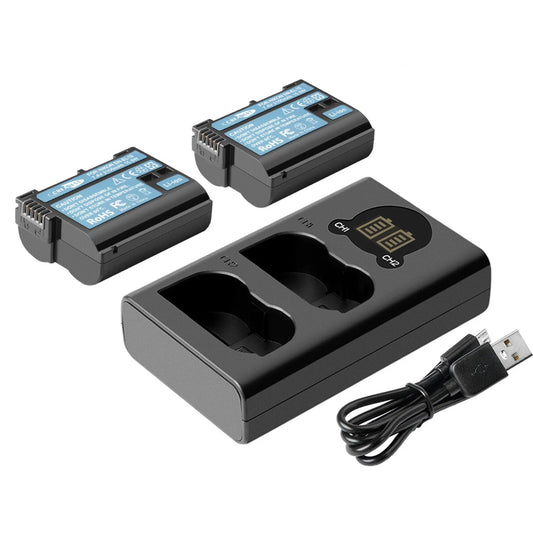 2x EN-EL15 Battery+Dual Charger For Nikon EL15A D500,D600,D610,D750,D850,D800E