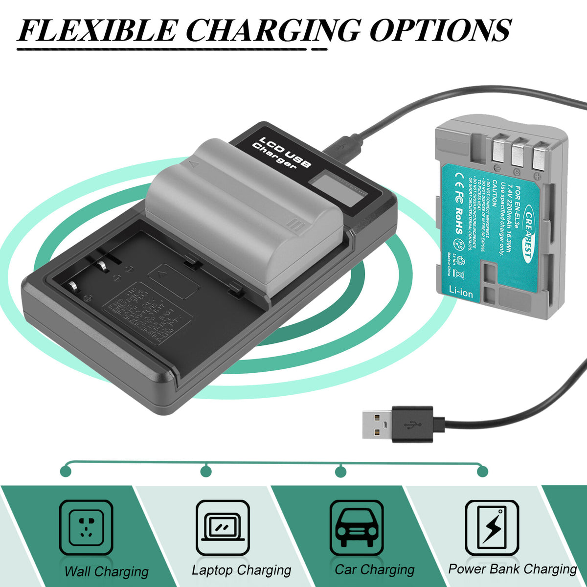 2X 2.2Ah EN-EL3E Battery +Dual Charger For Nikon D70 D70S D100 D50 D90 D700 D300