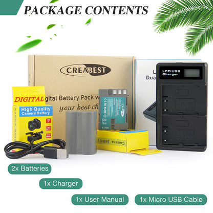 2X 2.2Ah EN-EL3E Battery +Dual Charger For Nikon D70 D70S D100 D50 D90 D700 D300
