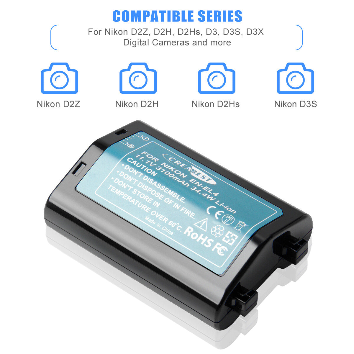 3100mAh EN-EL4 Battery For Nikon EN-EL4e F6 D2X D2Xs D2H D2Hs D3 D3S D3X EN-EL4a