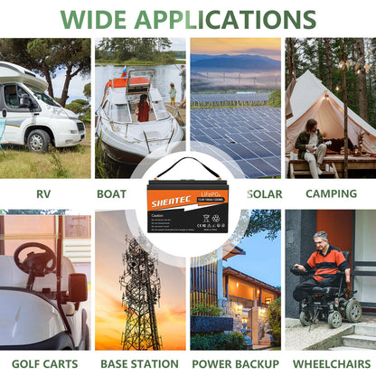 SHENTEC 12 V 100 Ah LiFePO4 Battery Wth LED Display Built-in 100 A BMS for Backup Power