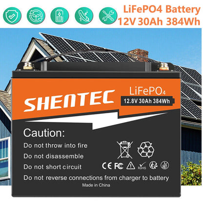 SHENTEC 12.8V 30AH Lithium LiFePO4 Battery  for Home RV Boat Emergency Power