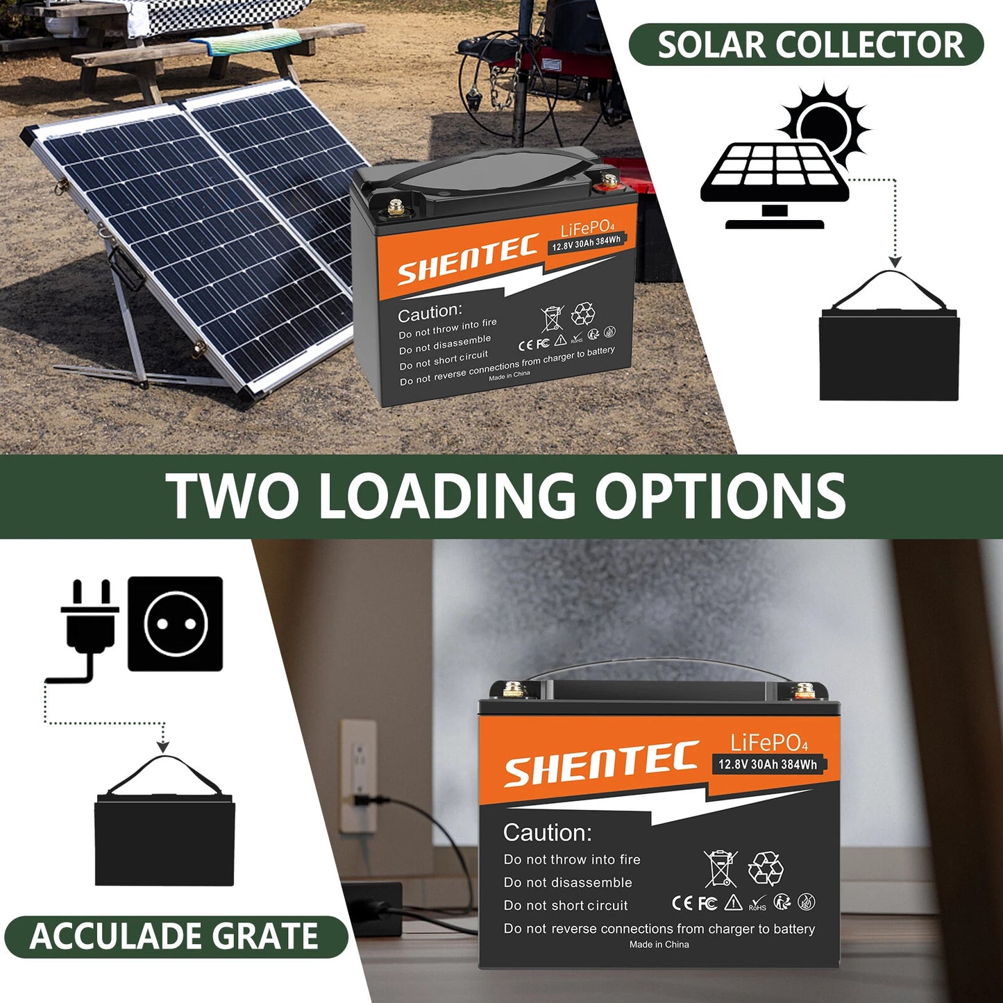 SHENTEC 12.8V 30AH Lithium LiFePO4 Battery  for Home RV Boat Emergency Power