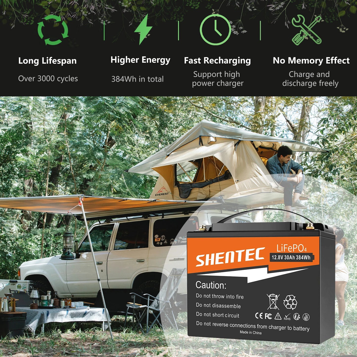 SHENTEC 12.8V 30AH Lithium LiFePO4 Battery  for Home RV Boat Emergency Power