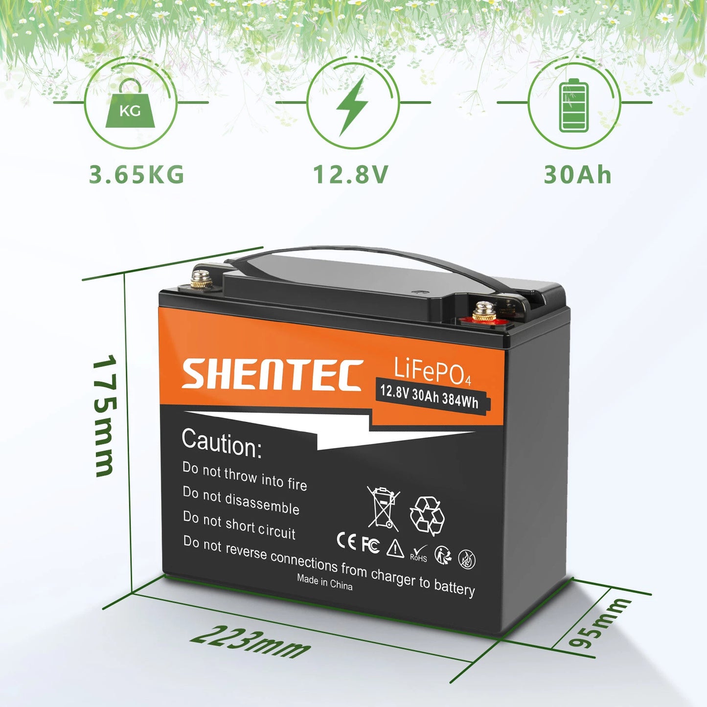 SHENTEC 12.8V 30AH Lithium LiFePO4 Battery  for Home RV Boat Emergency Power