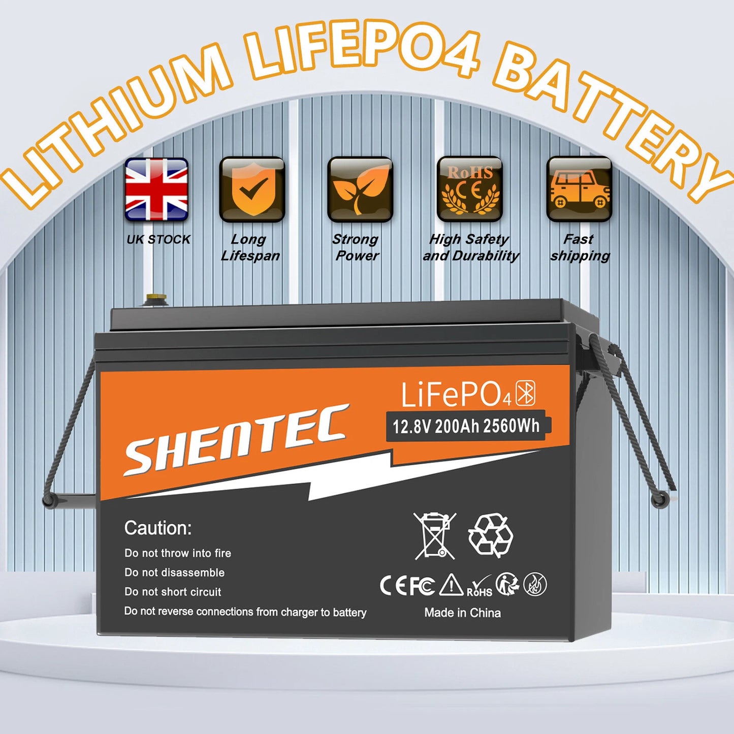 SHENTEC 12V 200Ah Lithium LiFePO4 Battery for Boat Camper 6000+Cycle