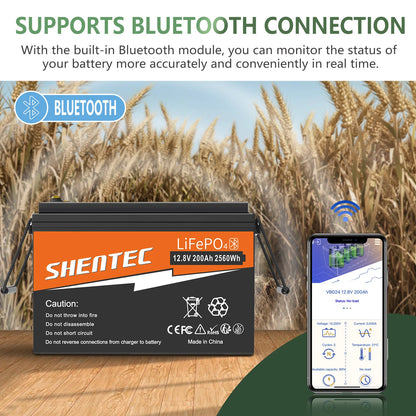SHENTEC 12V 200Ah Lithium LiFePO4 Battery for Boat Camper 6000+Cycle
