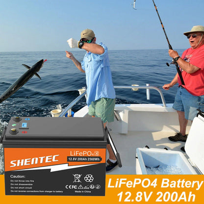 SHENTEC 12V 200Ah Lithium LiFePO4 Battery for Boat Camper 6000+Cycle