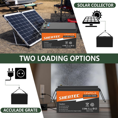 SHENTEC 12V 200Ah Lithium LiFePO4 Battery for Boat Camper 6000+Cycle