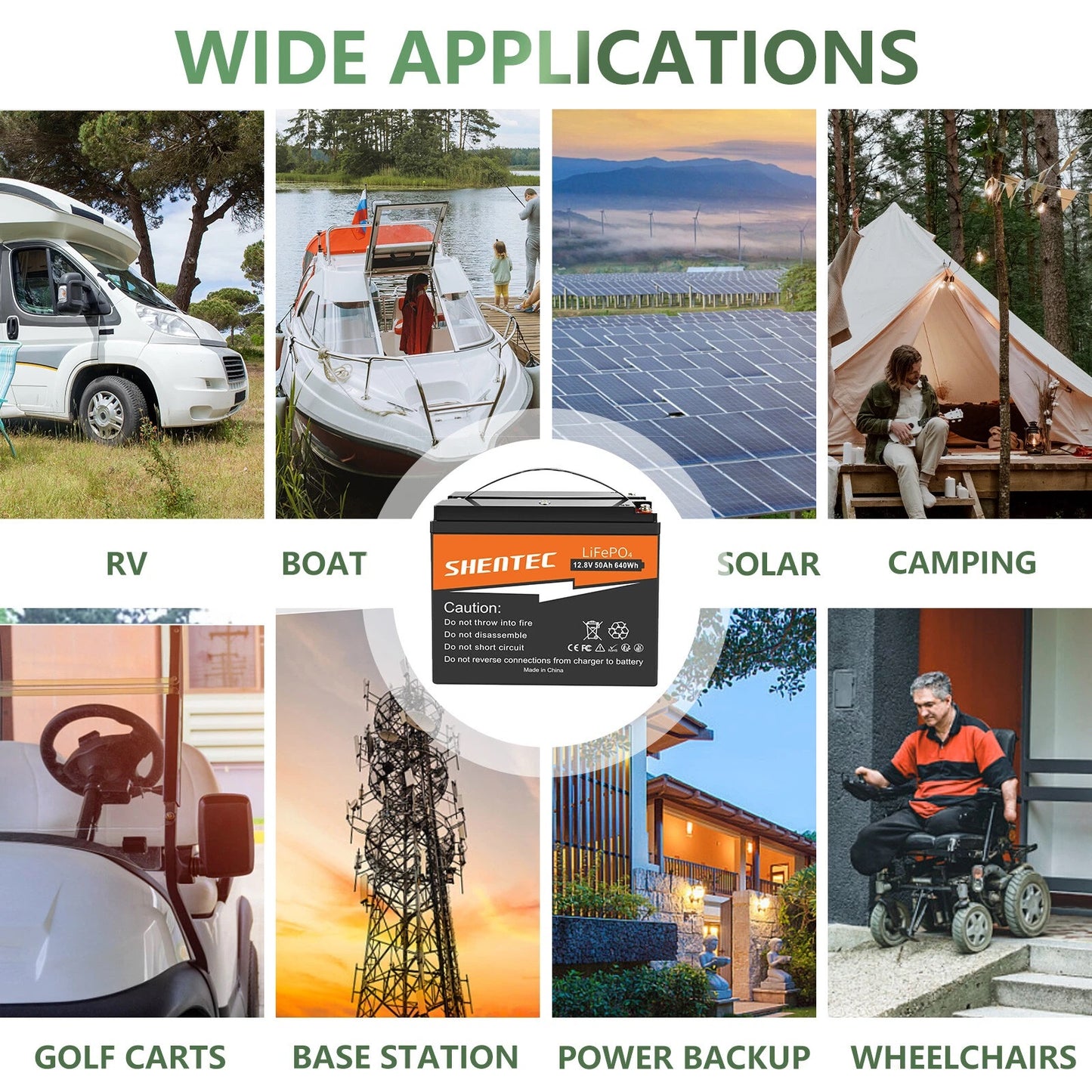 SHENTEC 12.8V 50Ah Lithium LiFePO4 Battery for Solar RV Boat Caravan Camping