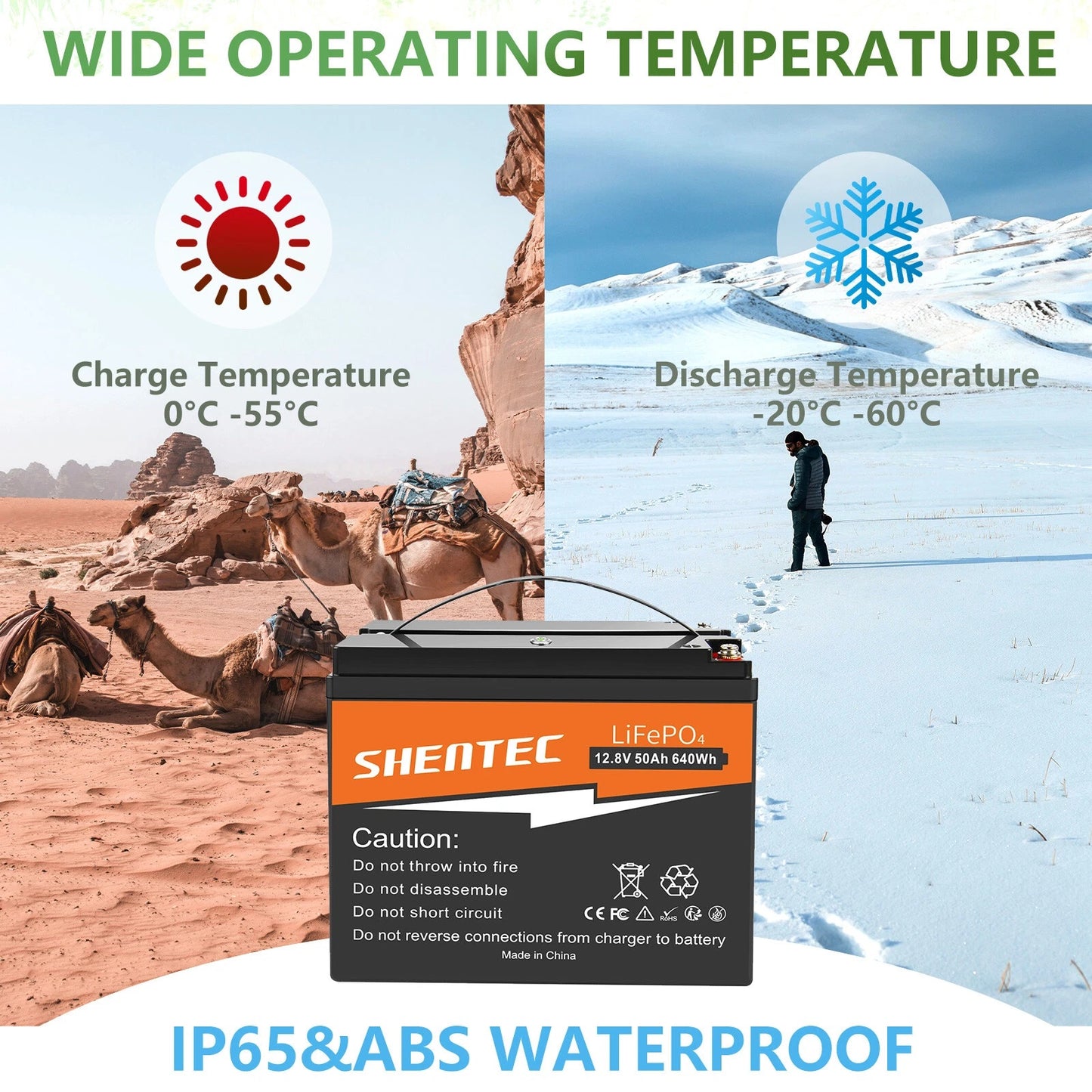 SHENTEC 12.8V 50Ah Lithium LiFePO4 Battery for Solar RV Boat Caravan Camping