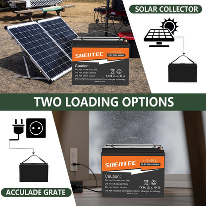 SHENTEC 12.8V 50Ah Lithium LiFePO4 Battery for Solar RV Boat Caravan Camping