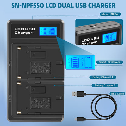 2Pack 7.2V NP-F550 Battery+Dual Charger For SONY NP-F970 NP-F960 F990 F950 F530 F330