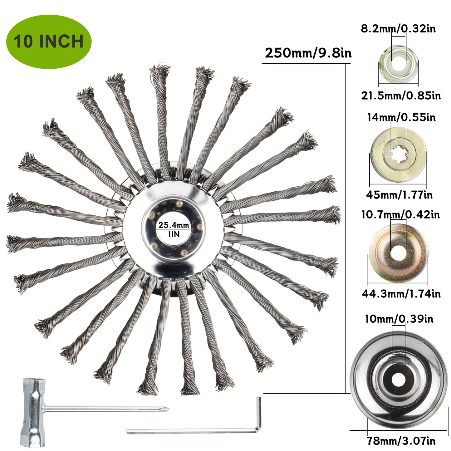 6" 8" 10" Steel Wire Weeding Grass Trimmer Head Weed Rotating Wheel Brush With Adapter Kit