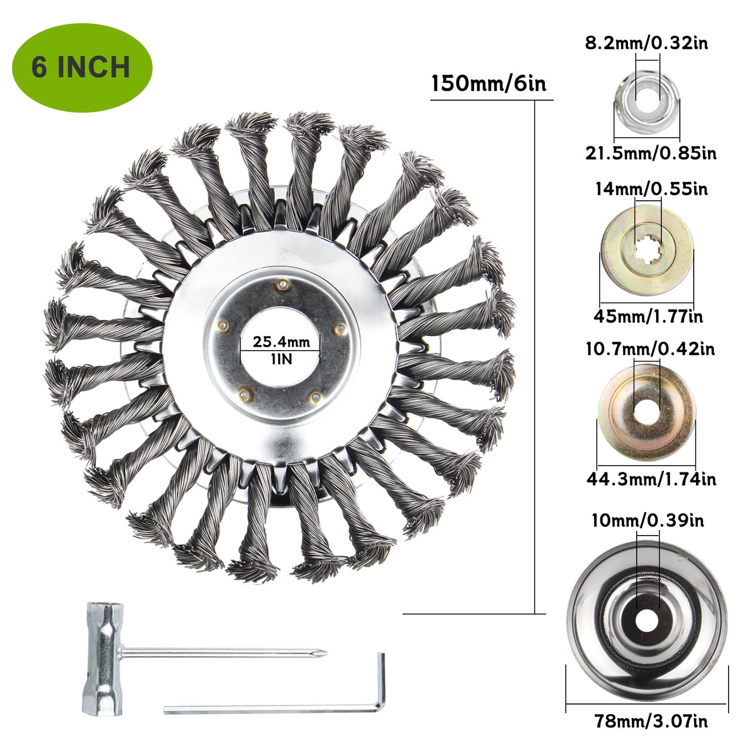 6" 8" 10" Steel Wire Weeding Grass Trimmer Head Weed Rotating Wheel Brush With Adapter Kit