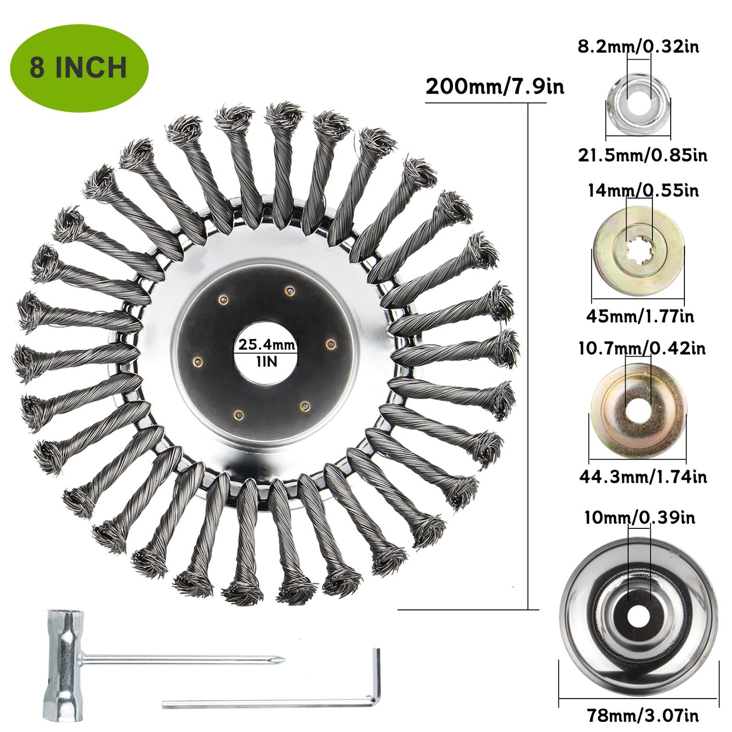 6" 8" 10" Steel Wire Weeding Grass Trimmer Head Weed Rotating Wheel Brush With Adapter Kit