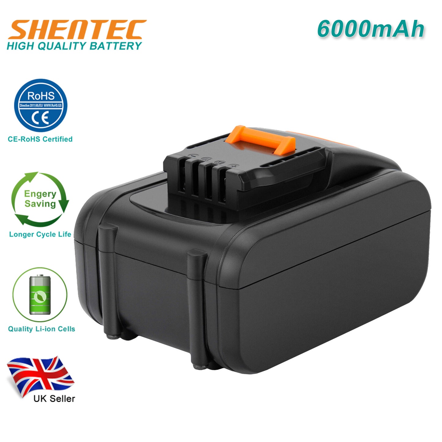 SHENTEC 6000mAh 20V Li-Ion Battery for Worx WA3551.1 WG169 WX372 WX166 WX372 WX390 WX166