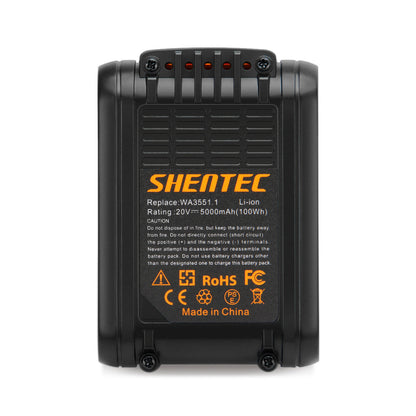 SHENTEC 6000mAh 20V Li-Ion Battery for Worx WA3551.1 WG169 WX372 WX166 WX372 WX390 WX166